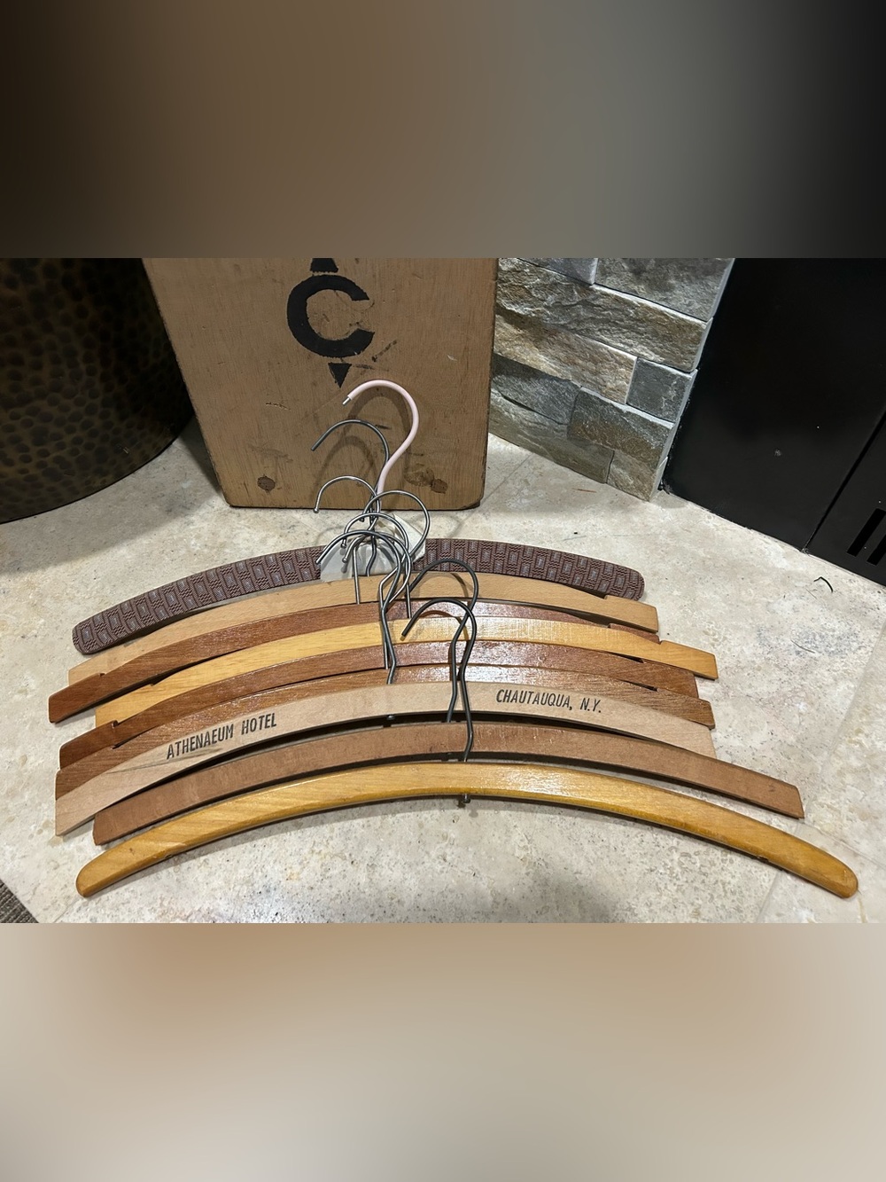 Set of 9 vintage wooden clothes hangers